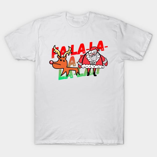 Santa and Rudolph Fa-La-La-La T-Shirt by MSerido